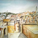 Jerusalem Blick auf Altstadt, 1985, Aquarell