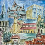 Sanierte Gebaeude, 25 Jahre Ing.-Buero Goetz & Ilsemann, Aquarell
