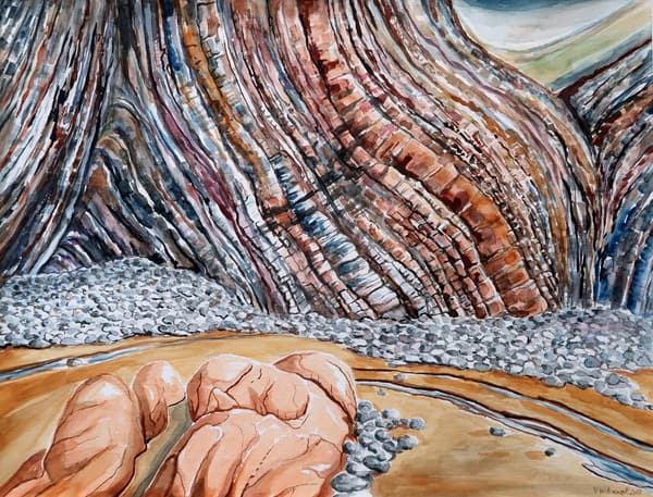 Steine an der Felsenküste von Hartland - surreales Aquarell